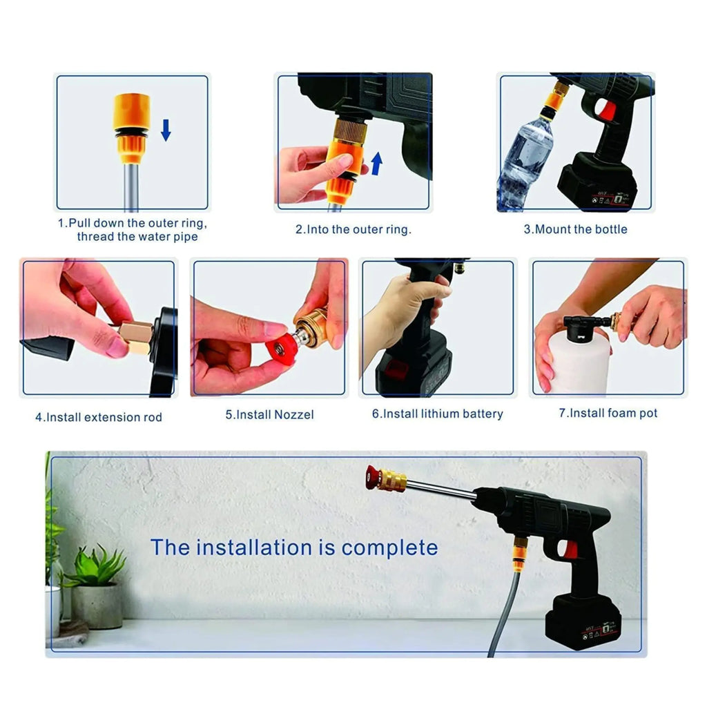 Rechargeable High Pressure Washer Gun Cordless for Car, Solar, Bikes & more