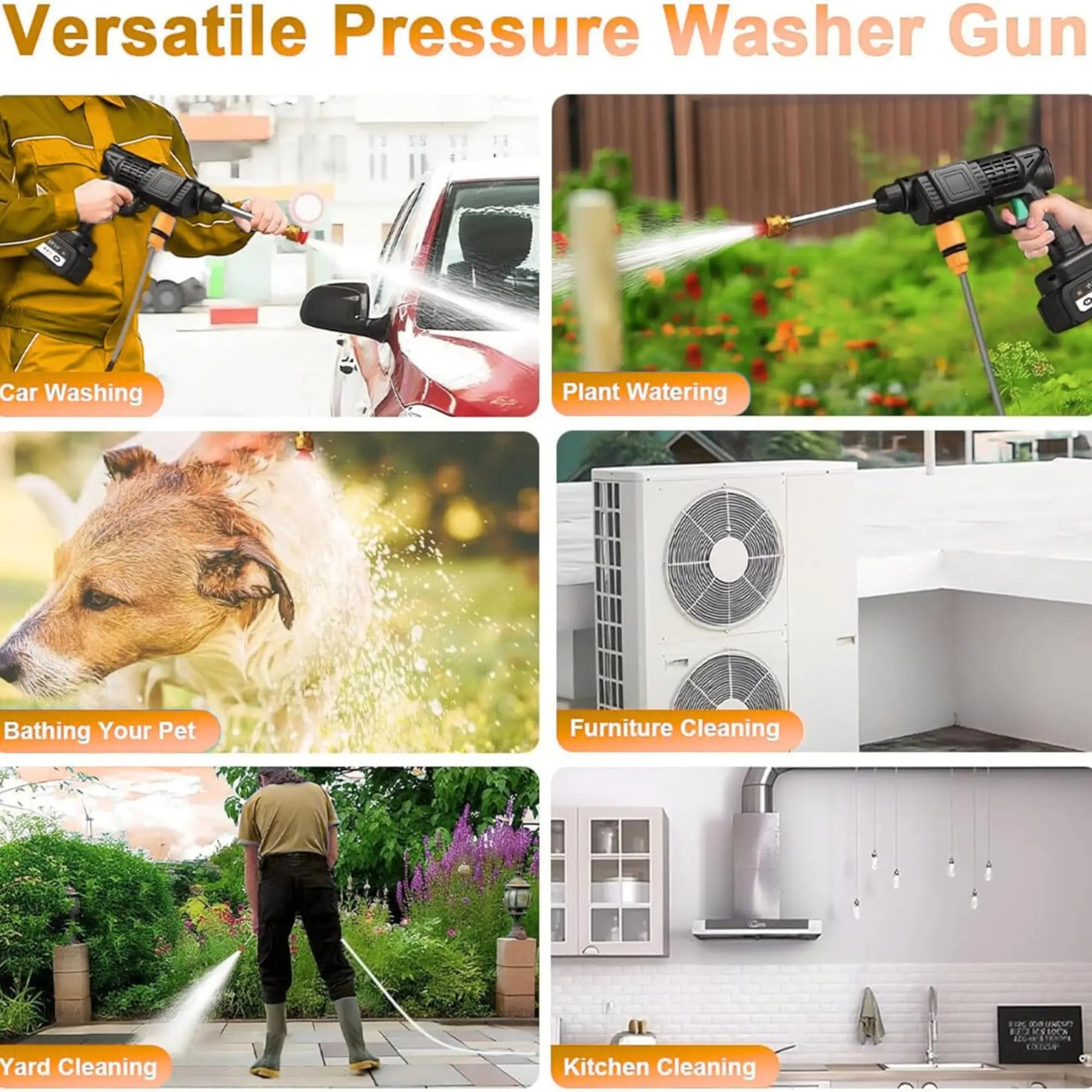 Rechargeable High Pressure Washer Gun Cordless for Car, Solar, Bikes & more