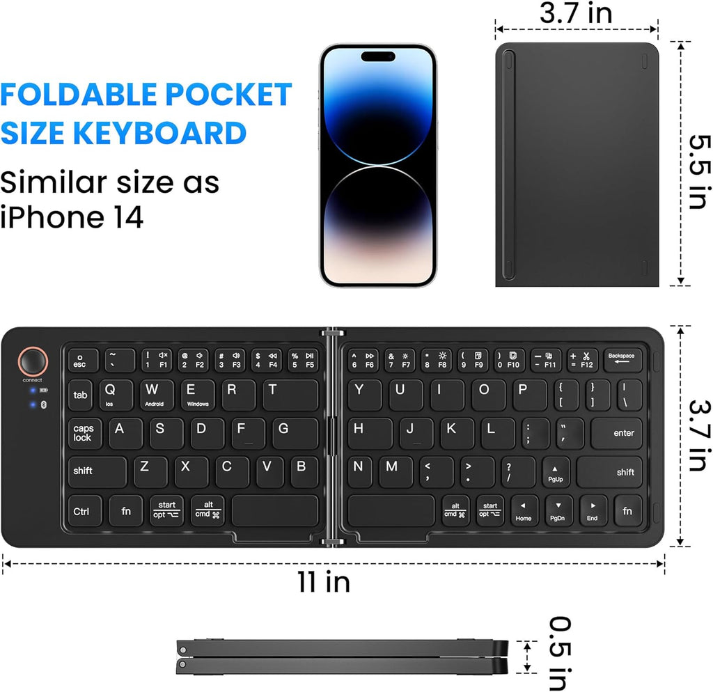 Compro™ Mini Foldable Bluetooth Keyboard with FREE Mobile Phone Holder