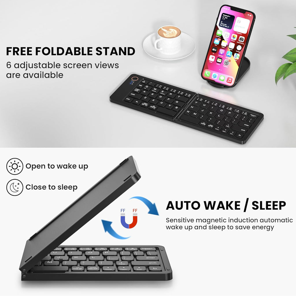 Compro™ Mini Foldable Bluetooth Keyboard with FREE Mobile Phone Holder