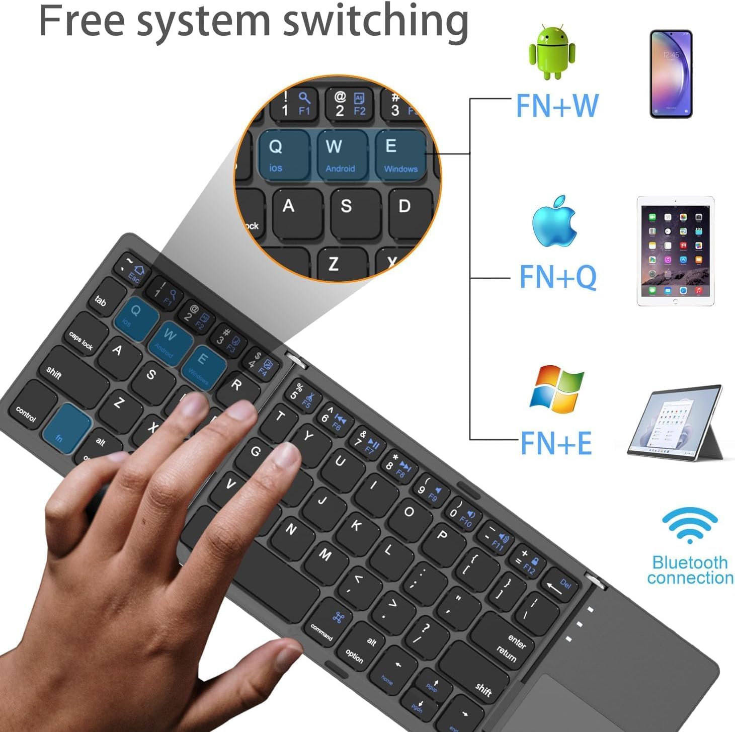 Compro™ Mini Foldable Bluetooth Keyboard with FREE Mobile Phone Holder