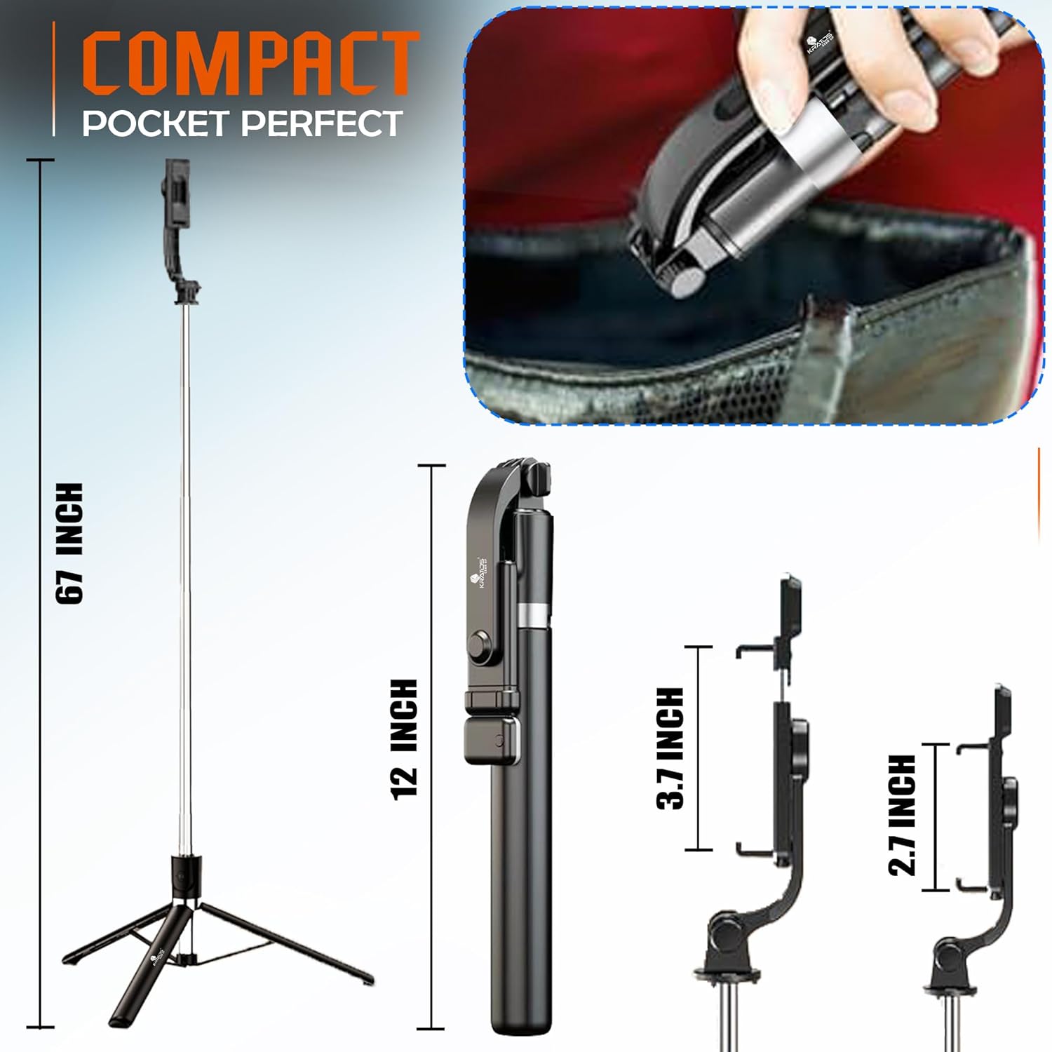 4-in-1 Selfie Stick with Tripod & Bluetooth Remote for iPhone & Android