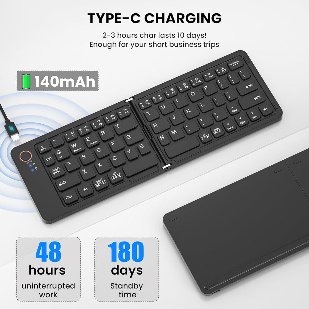 Compro™ Mini Foldable Bluetooth Keyboard with FREE Mobile Phone Holder