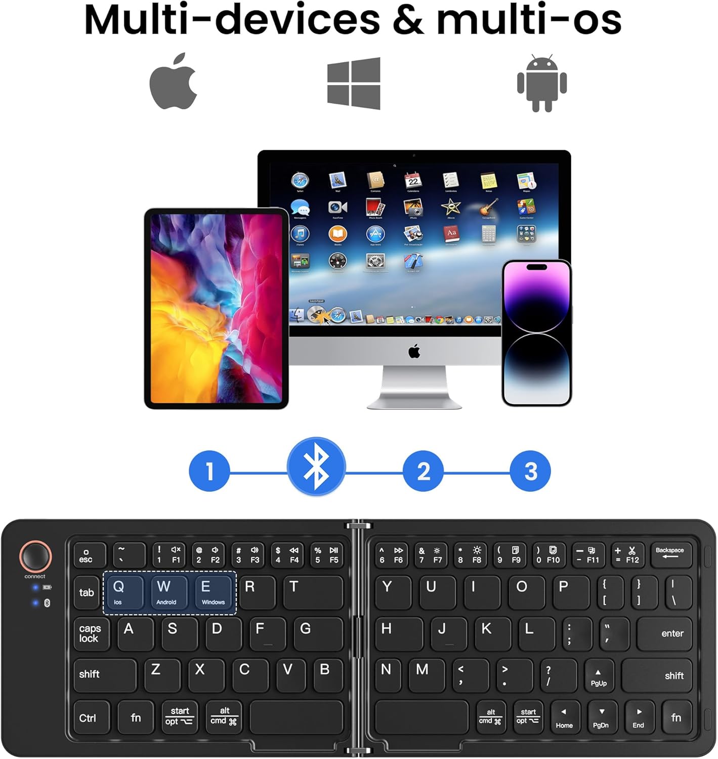 Compro™ Mini Foldable Bluetooth Keyboard with FREE Mobile Phone Holder