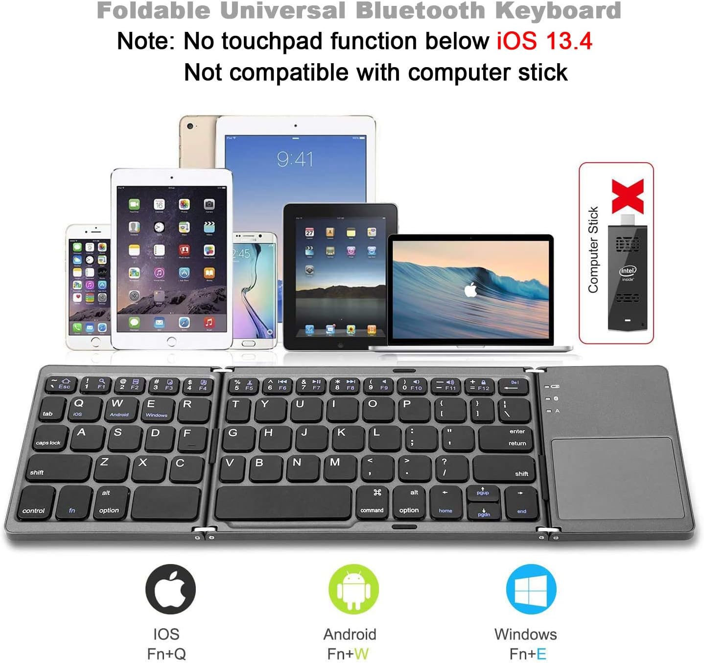 Compro™ Mini Foldable Bluetooth Keyboard with FREE Mobile Phone Holder
