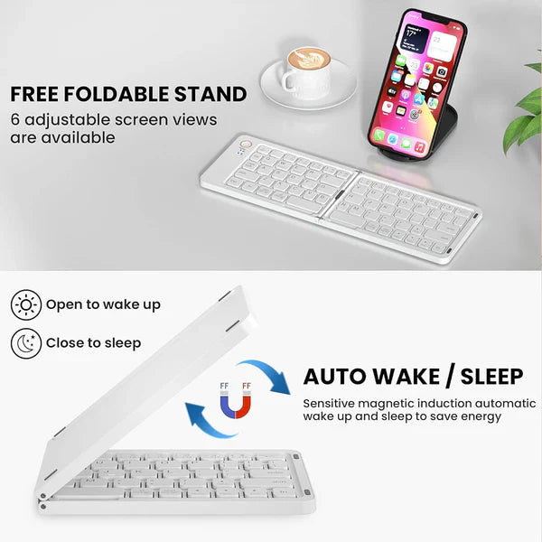 Compro™ Mini Foldable Bluetooth Keyboard with FREE Mobile Phone Holder