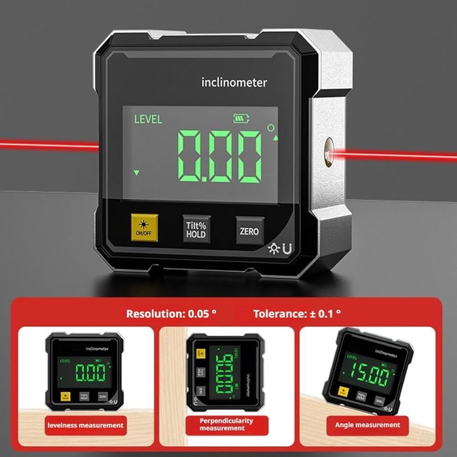 Digital Angle Finder with Electronic Laser - 4-Side Strong Magnetic Angle Gauge, Magnetic Electronic Level Angle Finder Tool Protractor Inclinometer Woodworking Tools for Table Saw,Construction