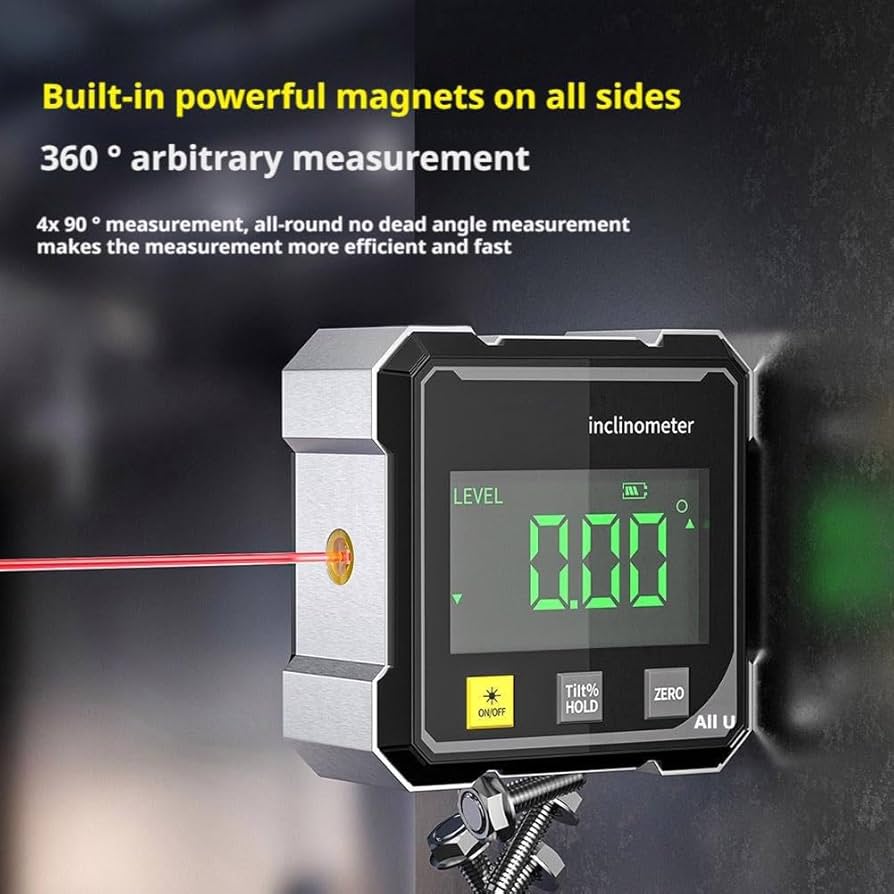 Digital Angle Finder with Electronic Laser - 4-Side Strong Magnetic Angle Gauge, Magnetic Electronic Level Angle Finder Tool Protractor Inclinometer Woodworking Tools for Table Saw,Construction