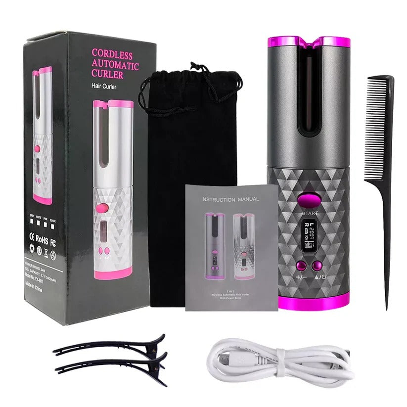 Portable Cordless Auto Hair Curler with 3 Temperature & Timer Settings